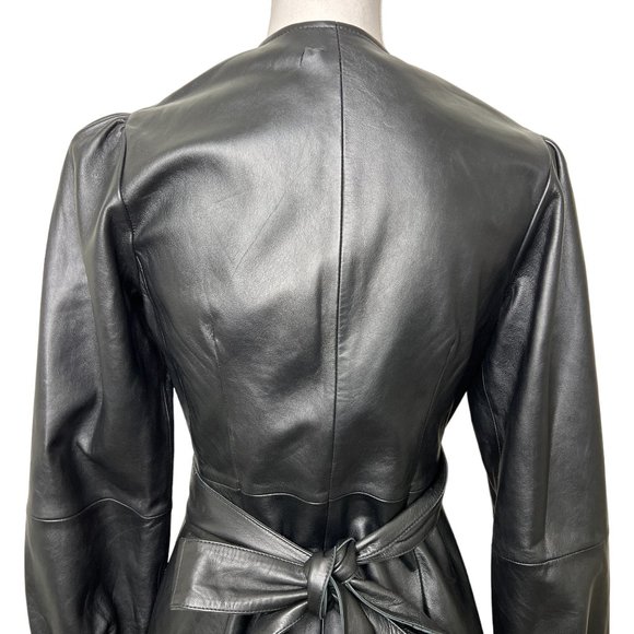 Maje Rosetola Long Sleeve Leather Wrap Dress Black Size 1 - Picture 10 of 17